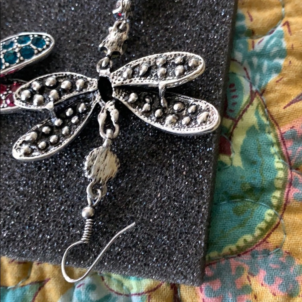 Dragon Fly Crystal Rhinestone Dangle Earrings - Picture 6 of 6